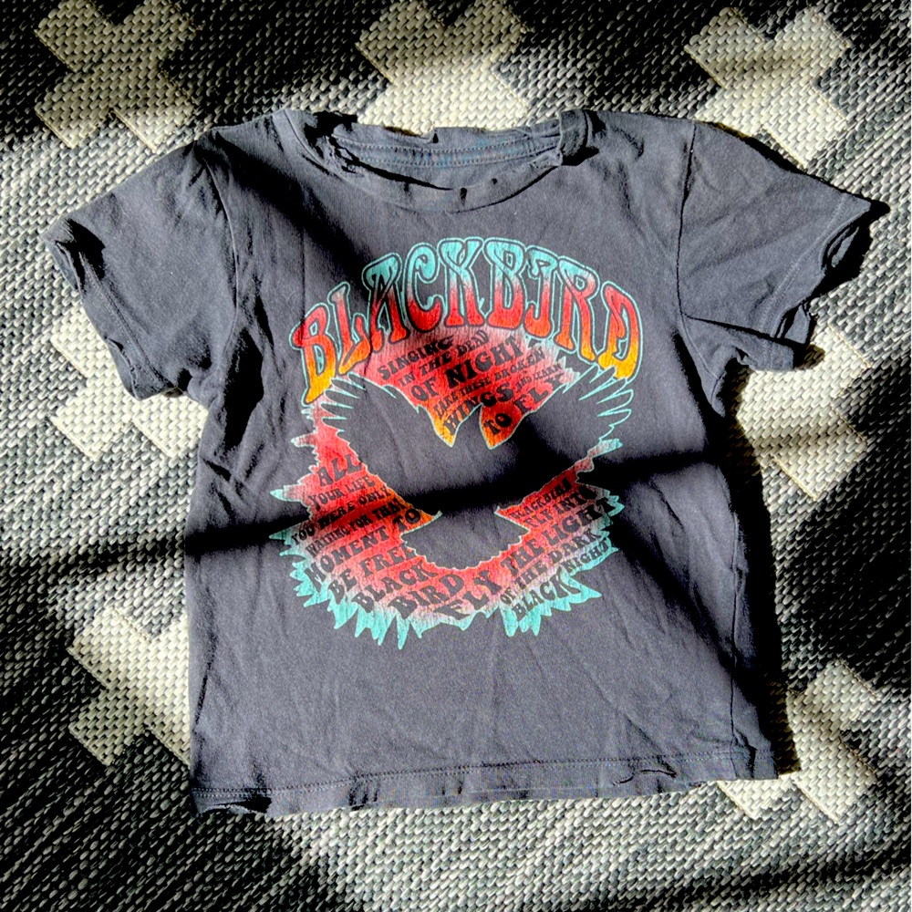 Rowdy Sprout “ Black Bird” vintage style tee. 
Black w/ graphic. 12-18 months.